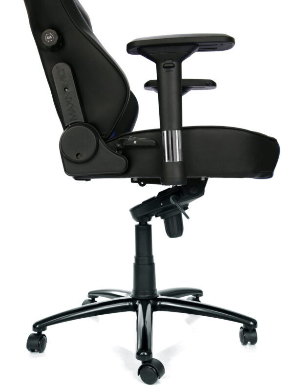 Side view of the Maxnomic® Leader Blue with rotary knob for integrated lumbar support.