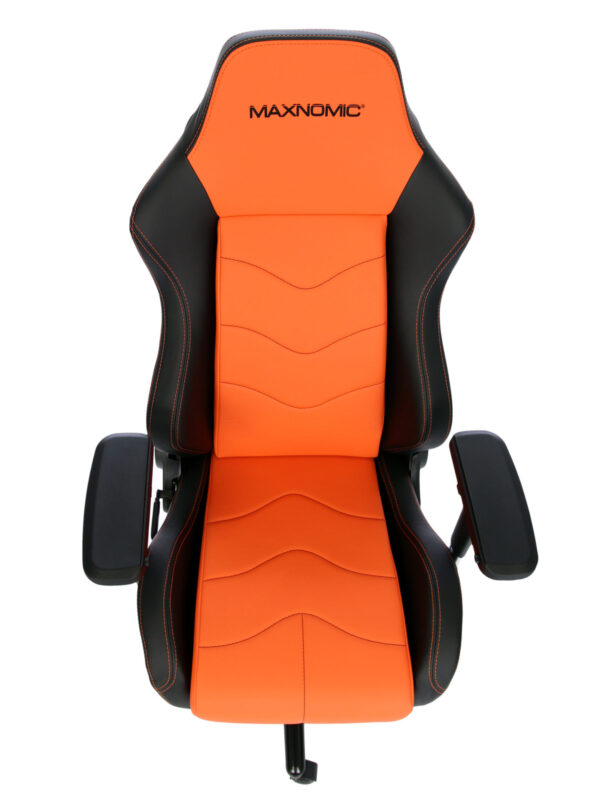 Armrests, seat and backrest of the Maxnomic® Dominator Orange from above.