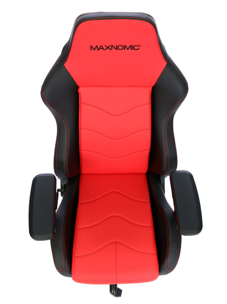Armlehnen, Sitzfläche und Rückenlehne des Maxnomic® Dominator Rot von oben.