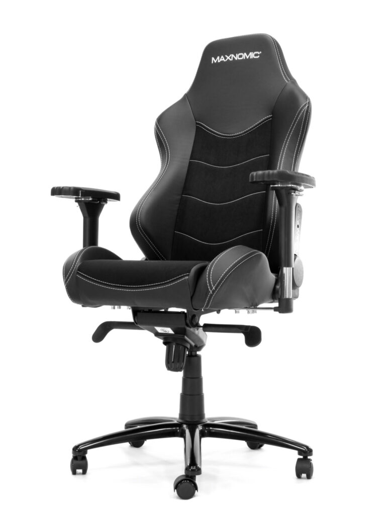 Office chair model: Dominator Executive Edition in black by Maxnomic® - Black office chair with microfiber and faux leather upholstery.