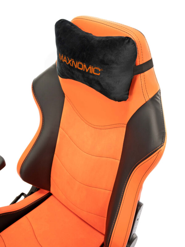 Rückenlehne des Maxnomic® Executive Edition Orange mit Kopfkissen.