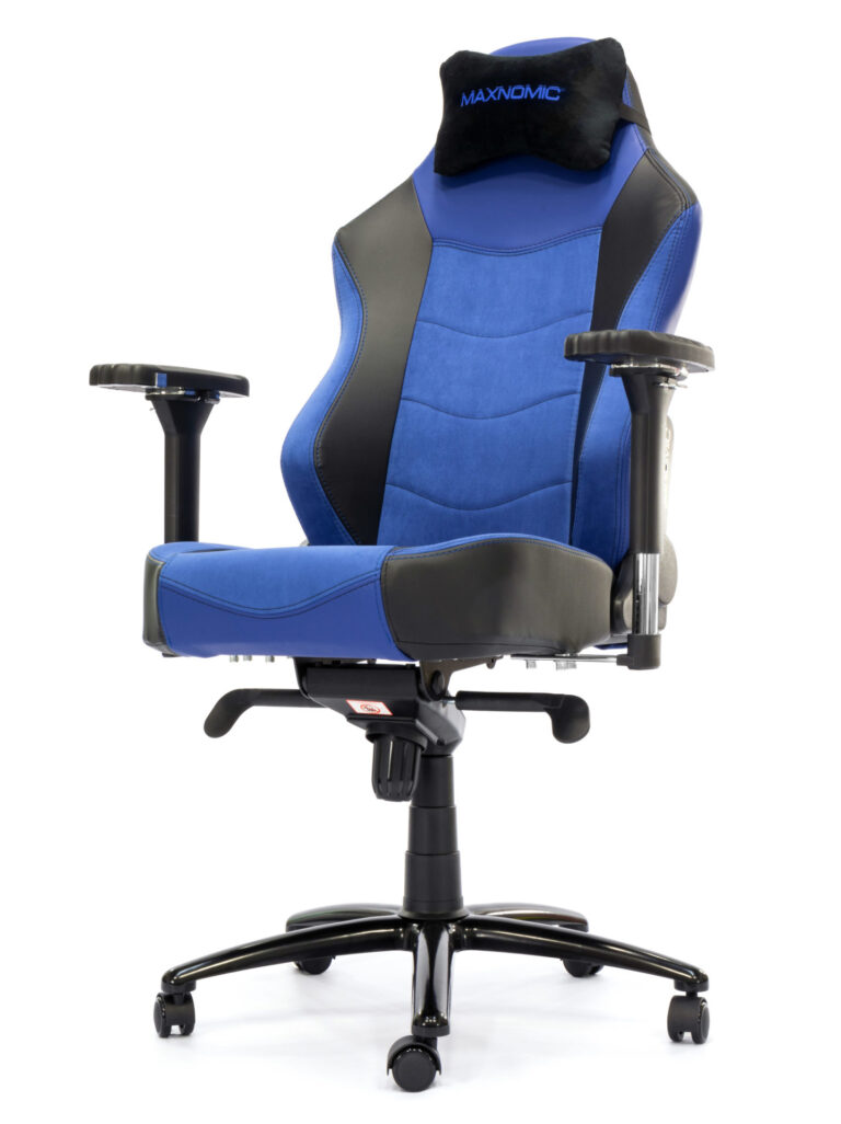 Frontal view of the Maxnomic® Leader Executive Edition Blue turned slightly to the left with pillow.