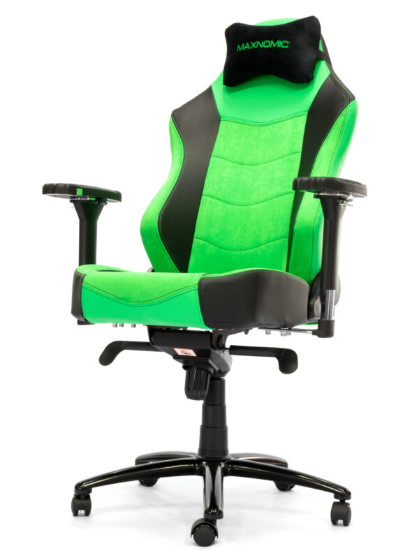 Frontal view of the Maxnomic® Leader Executive Edition Green turned slightly to the left with pillow.