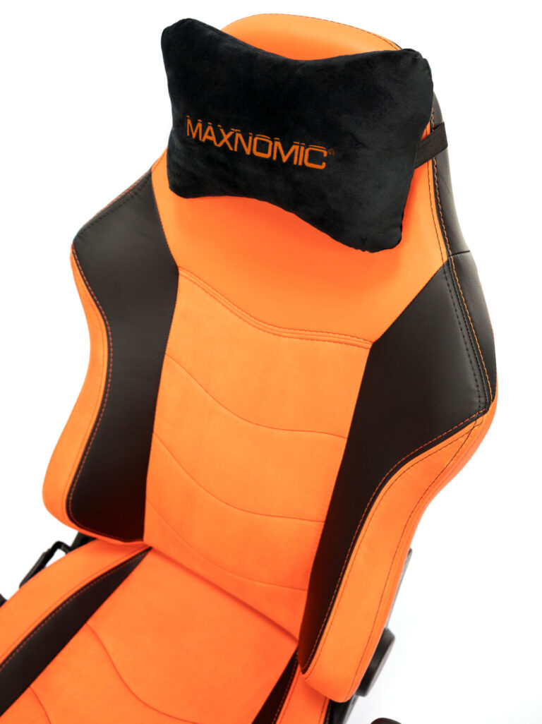 Rückenlehne des Maxnomic® Leader Executive Edition Orange mit Kopfkissen.