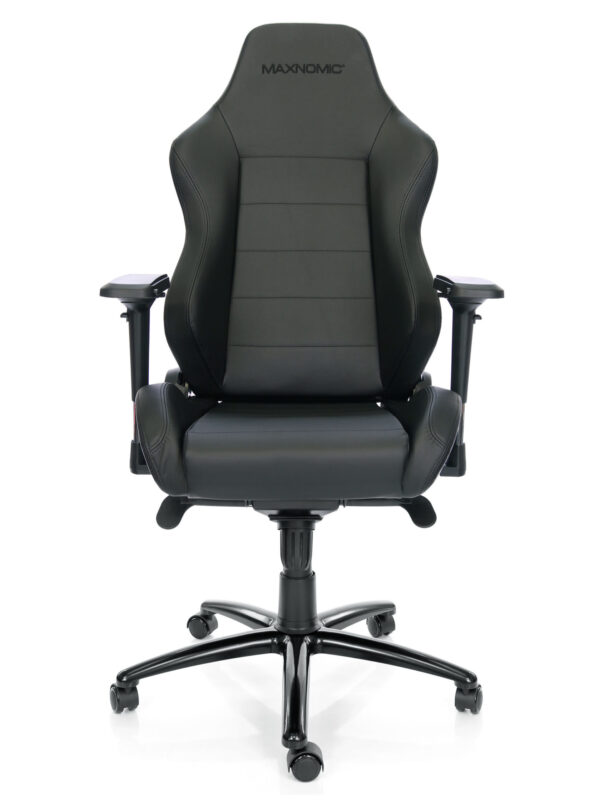 Black gaming chair from the front.