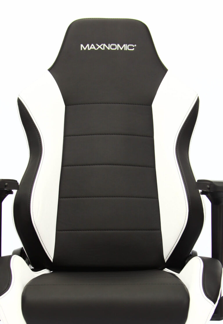 Close-up of the backrest of the Maxnomic® Pro-Chief White to show the personalized embroidery.
