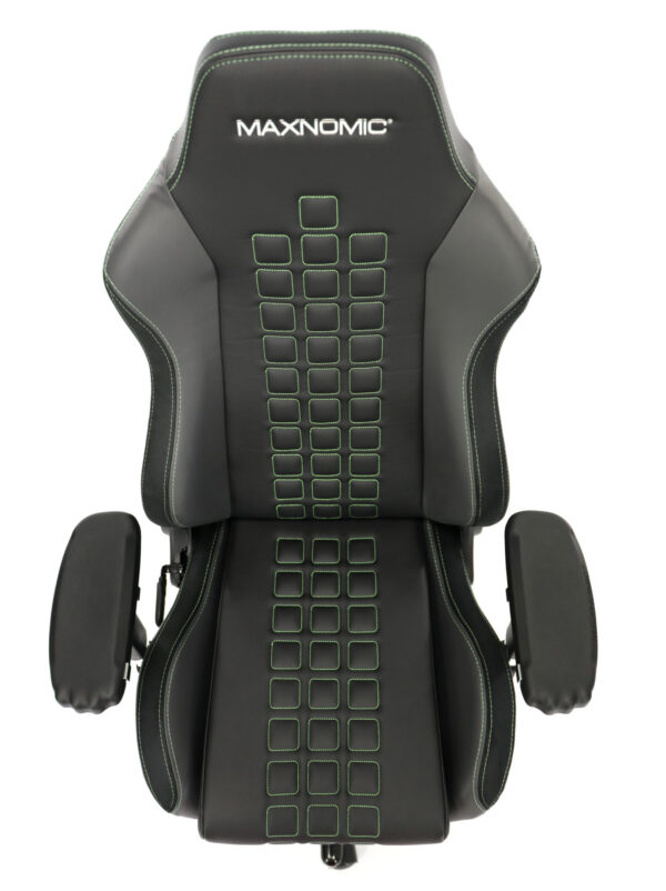 Armrests, seat and backrest of the Maxnomic® QUADCEPTOR PRO Alien Green from above.