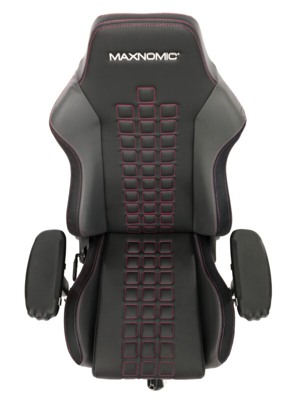 Armrests, seat and backrest of the Maxnomic® QUADCEPTOR PRO Rasberry Red from above.